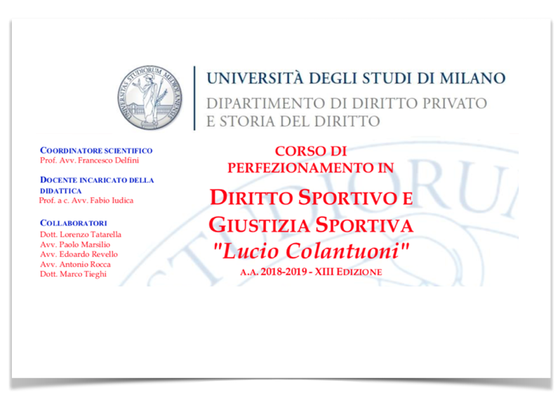 Università degli Studi di Milano: “Corso di perfezionamento in Diritto sportivo e Giustizia sportiva”